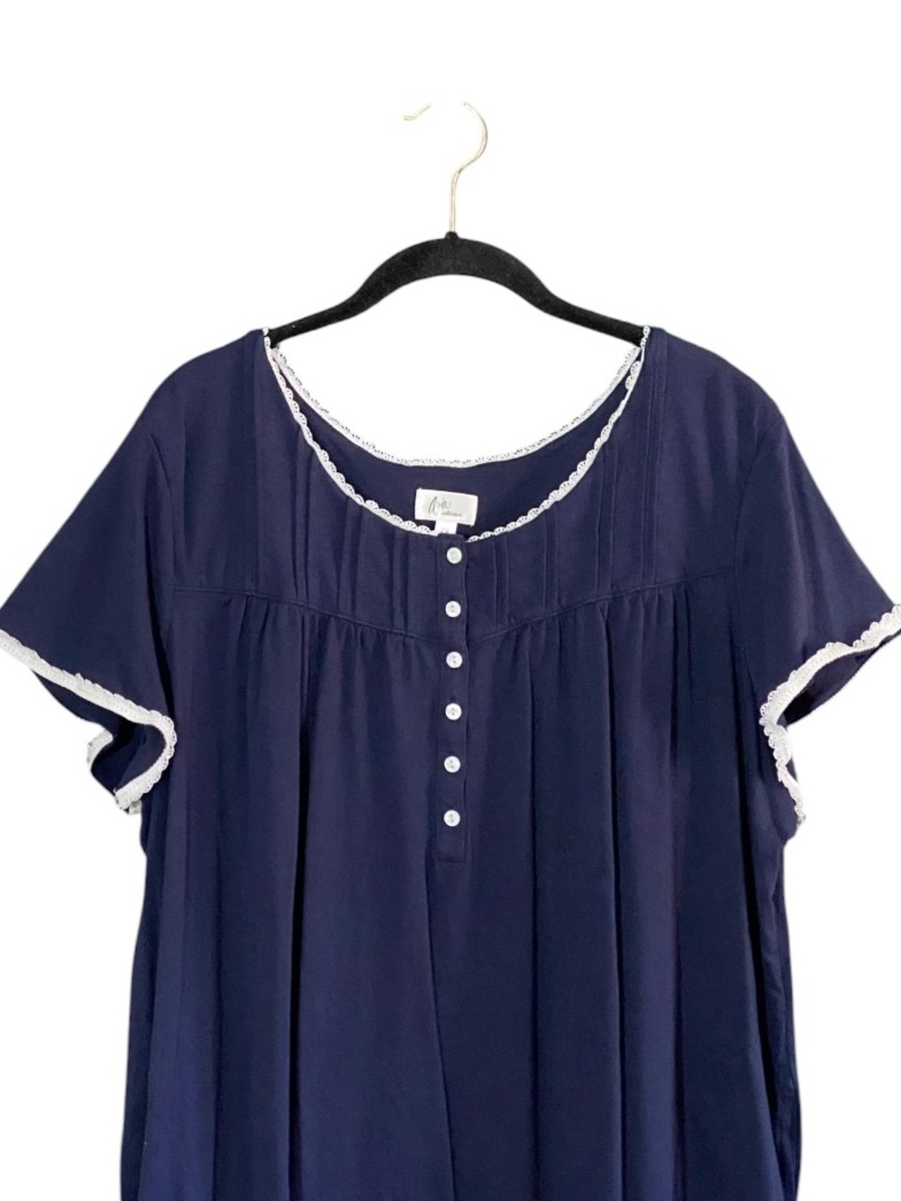 Aria Navy Cotton Nightgown 2X Lace Trim Cottagecore Granny Chic Sleep Dress - Picture 3 of 8